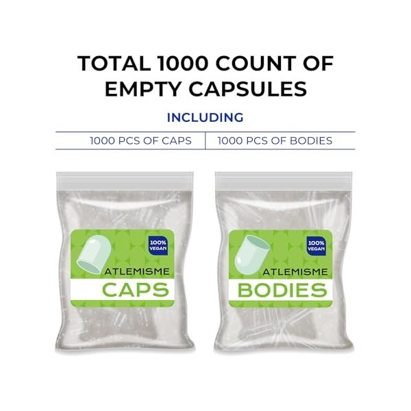 ATLEMISME Lot de 1000 capsules vides végétaliennes séparées