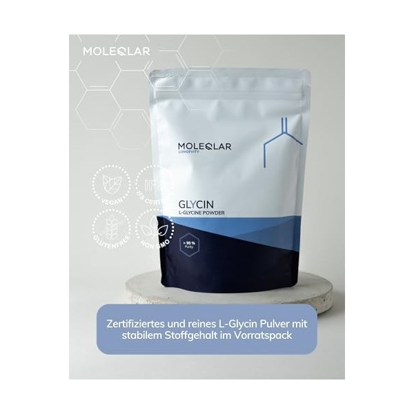 MoleQlar Glycine en poudre 300 g – Glycine pure certifiée, 5 g/portion, cuillère doseuse incluse