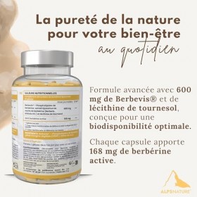 ALPS NATURE Berbérine Liposomale Berbevis® 600 mg - Régulation du Sucre 10x Plus Efficace - Complément Berbérine Haute Absorp