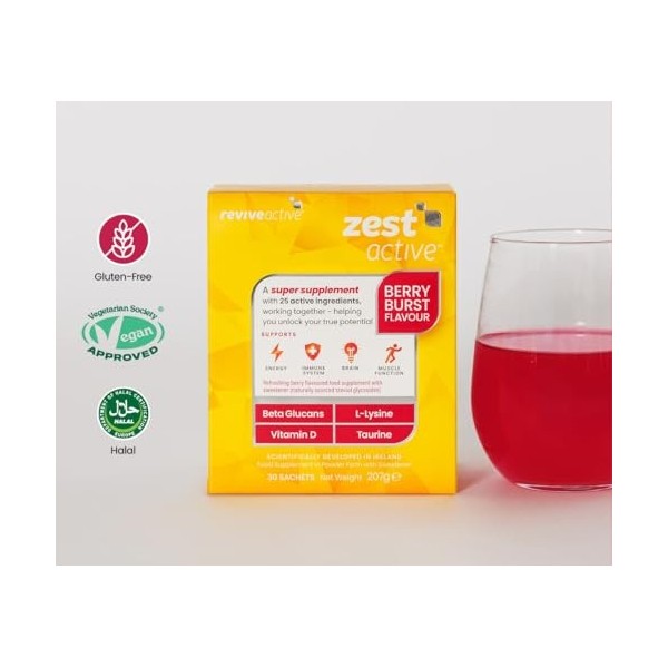 Zest Active Super Supplement by Revive Active - Advanced 25 Ingredients in One Daily Sachet - Everyday Boost Supports Energy,
