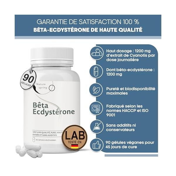Bêta-Ecdystérone Capsules – 1 200 mg par Dose Journalière – Extrait de Cyanotis arachnoidea - Ecdystérone Végétale Premium – 