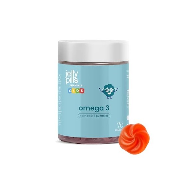 Jelly Pills Gummies Fer Enfants Omega 3 avec DHA de Micro-Algues – 70 Gummies – Sans Sucres Ajoutés – Goût Orange – Soutien d