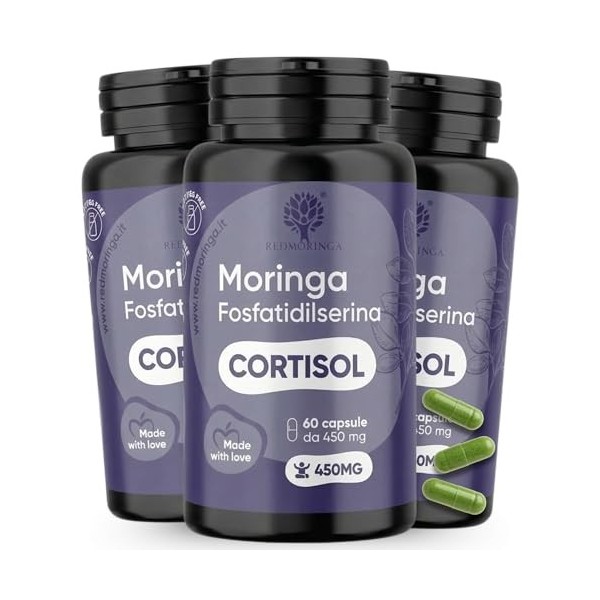 Phosphatidylsérine 450 mg + Moringa | Réduit le Cortisol, Stress & Fatigue | Mémoire, Concentration & Métabolisme | 180 Gélul...
