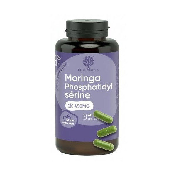 Phosphatidylsérine 450 mg + Moringa | Réduit le Cortisol, Stress & Fatigue | Mémoire, Concentration & Métabolisme | 180 Gélul...