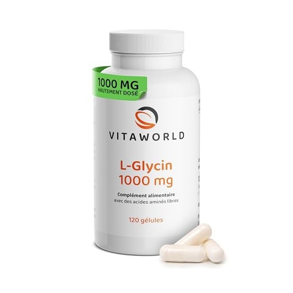 L-glycine - Glycine hautement dosée 1000 mg par jour 120 gélules végétaliennes - Approvisionnement pour 4 mois - Dosage opt