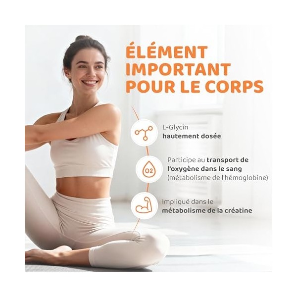 L-glycine - Glycine hautement dosée 1000 mg par jour 120 gélules végétaliennes - Approvisionnement pour 4 mois - Dosage opt
