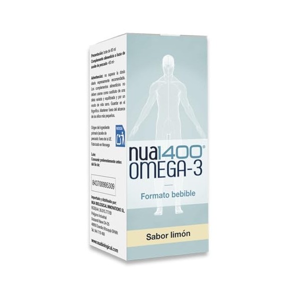 Nua Biological Nua1400 Oméga-3 - Omega 3 Haute Concentration - 60ml 24 jours - 1470mg par dose 1155mg DHA + 230mg EPA - F