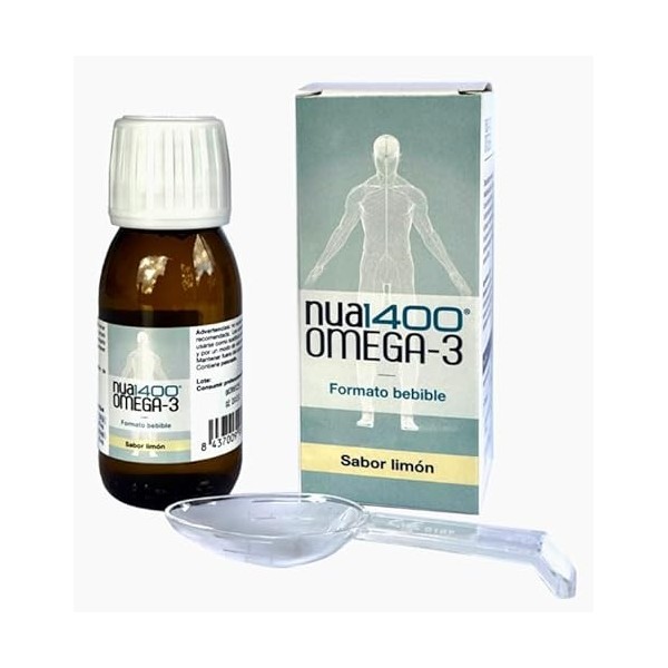 Nua Biological Nua1400 Oméga-3 - Omega 3 Haute Concentration - 60ml 24 jours - 1470mg par dose 1155mg DHA + 230mg EPA - F
