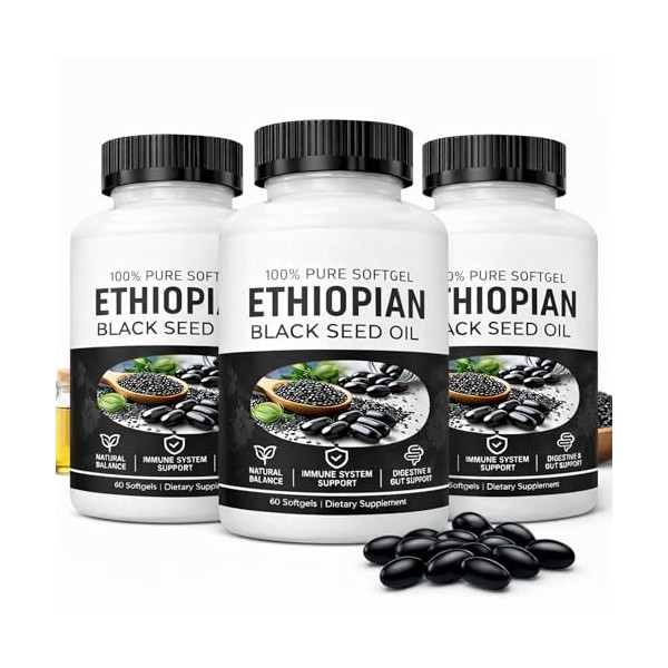 PURELYNUTRIENT Capsules d’Huile de Nigelle d’Éthiopie, 4,64% de Thymoquinone, Formule à l’Huile de Nigella Sativa, Sans OGM, ...