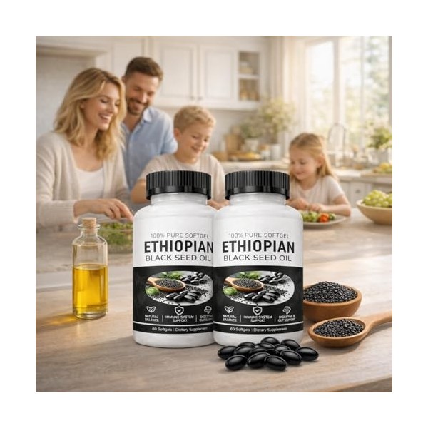 PURELYNUTRIENT Capsules d’Huile de Nigelle d’Éthiopie, 4,64% de Thymoquinone, Formule à l’Huile de Nigella Sativa, Sans OGM, ...