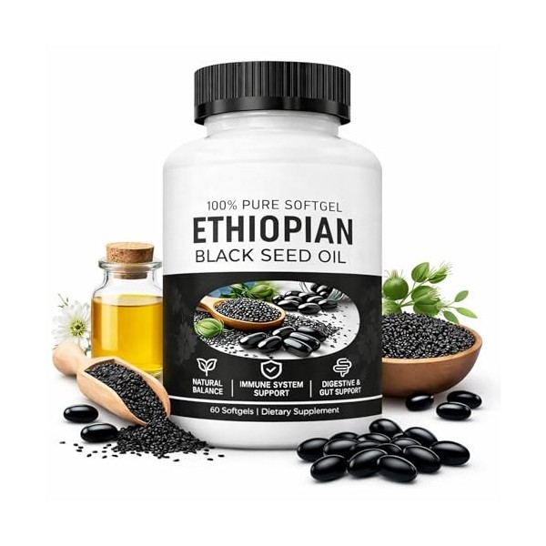 PURELYNUTRIENT Capsules d’Huile de Nigelle d’Éthiopie, 4,64% de Thymoquinone, Formule à l’Huile de Nigella Sativa, Sans OGM, ...