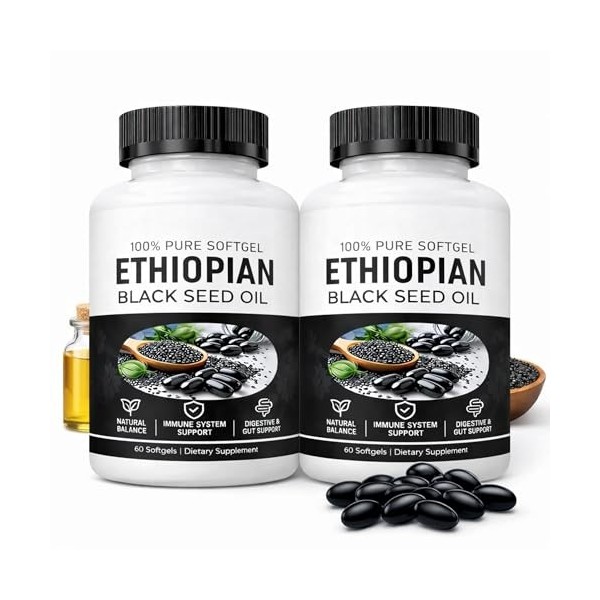 PURELYNUTRIENT Capsules d’Huile de Nigelle d’Éthiopie, 4,64% de Thymoquinone, Formule à l’Huile de Nigella Sativa, Sans OGM, ...