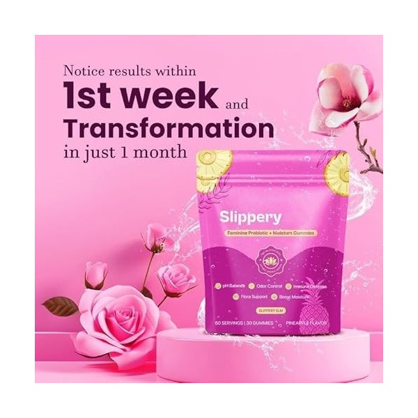 Bonbons Humectants pour Femmes 60 Unités | Probiotiques + Vitamines | Saveur Ananas | Soutien à lHumidité et à lÉquilibre I