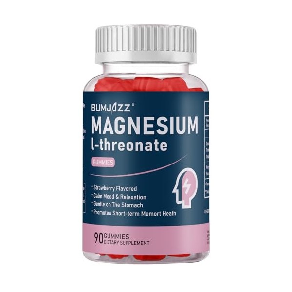 Compléments Alimentaires Cérébraux au L-Thréonate de Magnésium 90 Gommes - 2000 mg - Mémoire, Énergie, Muscles, Calme & Conce