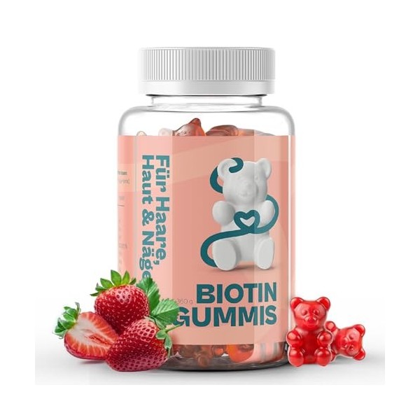 Gummies de Biotine 5000 µg – Pour les Cheveux, la Peau et les Ongles – Oursons Véganes à Haute Concentration – Avec Zinc, Vit