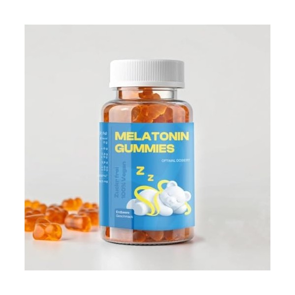 Gummies à la mélatonine 120 pièces – 0,5 mg de mélatonine + vitamine B6 – oursons gélifiés sans sucre – 100% végan, sans géla
