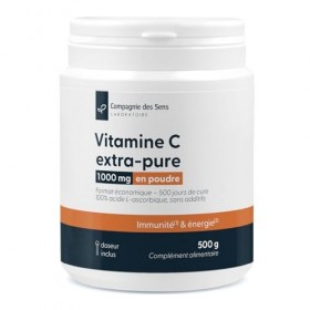 Vitamine C extra-pure acide L-ascorbique ≥ 99% – Poudre en vrac 500 g – Cuillère doseuse intégrée – 2 doses/jour 1000 mg 