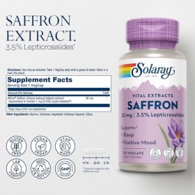 SOLARAY Extrait de safran - Favorise le sommeil et lhumeur positive - Compléments de safran végétaliens et sans gluten - Vér
