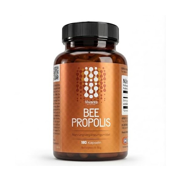 Gélules de Propolis - Propolis pure 5:1, extrait équivalent à 2000 mg, 180 capsules, cure de 3 mois