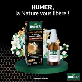 Humer - Spray gorge Manuka 15+ - Apaise la gorge - A base de Miel de Manuka 15+, de Propolis et de Guimauve - 4 pulvérisation