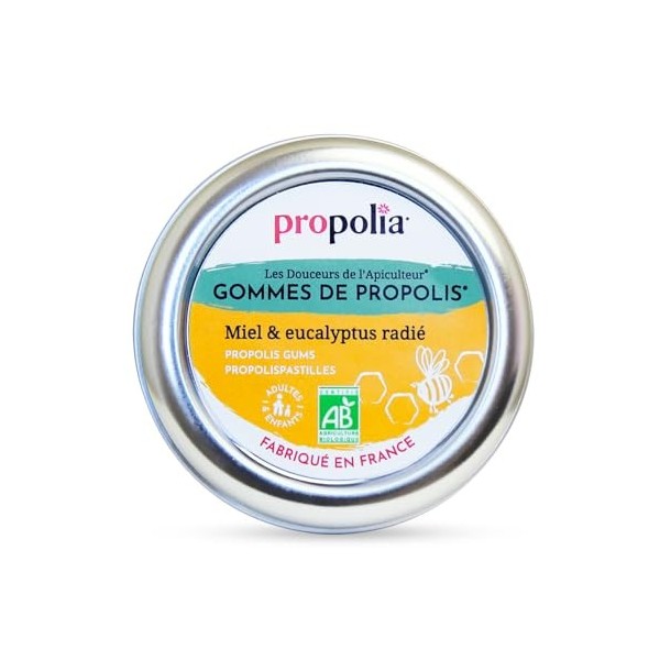 PROPOLIA - Bio - Gommes de Propolis, Miel & Eucalyptus - Apaise la gorge, dégage le nez et rafraîchit l’haleine - Complément ...