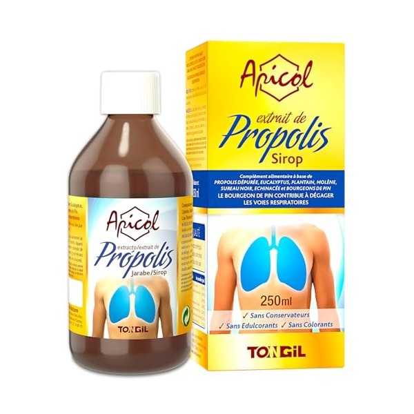 Sirop Toux Sèche Grasse Propolis & Pin | Soutien Respiratoire | sans Édulcorants | Apicol 250 ML