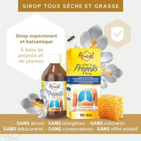 Sirop Toux Sèche Grasse Propolis & Pin | Soutien Respiratoire | sans Édulcorants | Apicol 250 ML
