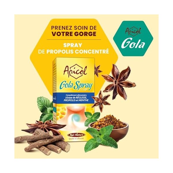 Spray Gorge | Propolis, Réglisse, Menthe et Anis | Soulage et Protège | Sans Alcool | Format Nomade 25 ml | Api-Nature