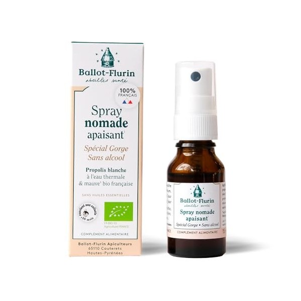 Ballot-Flurin - Spray Nomade Apaisant - Sans Alcool - À la Propolis Blanche - 15 ml - Ingrédients 100% Français biologique Pr...
