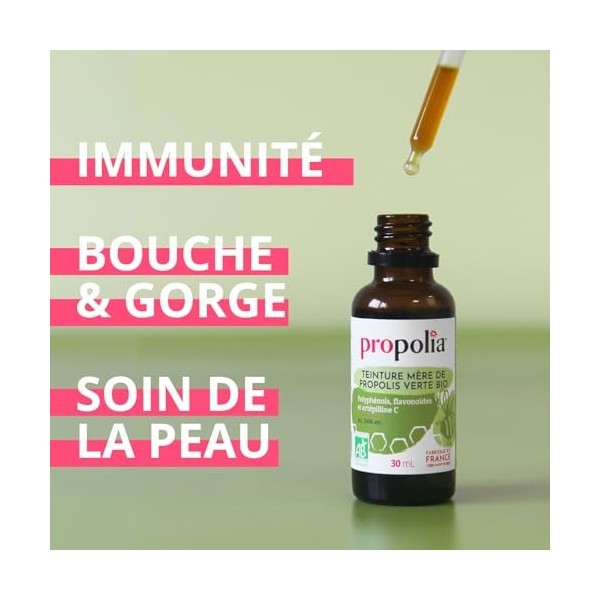 PROPOLIA - Teinture mère Propolis Verte Bio - Immunité & Défenses Naturelles - Haute Concentration 21% - Sans gluten - Fabr