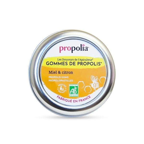PROPOLIA - Bio - Gommes de Propolis, Miel & Citron - Apaise la gorge et rafraîchit l’haleine - Complément alimentaire - 100% ...