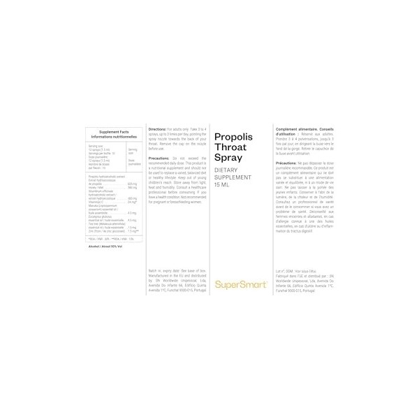 Propolis Throat Spray - Spray à la Propolis pour Gorge Irritée - Mal de Gorge et Soutien Immunitaire - Manuka, Vitamine C, Hu