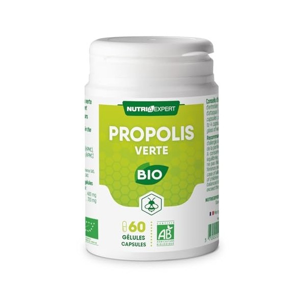 NUTRI EXPERT- Propolis Verte Bio 60 gélules - Renforce les défenses naturelles - Extrait de Baccharis et poudre de Caroube - 