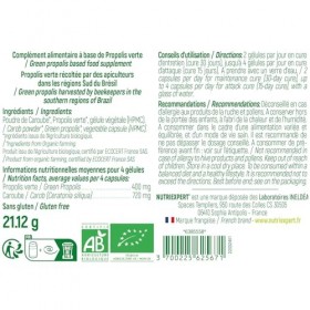 NUTRI EXPERT- Propolis Verte Bio 60 gélules - Renforce les défenses naturelles - Extrait de Baccharis et poudre de Caroube - 