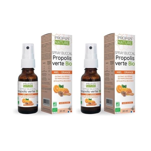 Spray Propolis Verte Bio - Extrait de Pépins de Pamplemousse, Miel et Orange - Sans Alcool - 20 ml - ProposNature - 100% nat ...
