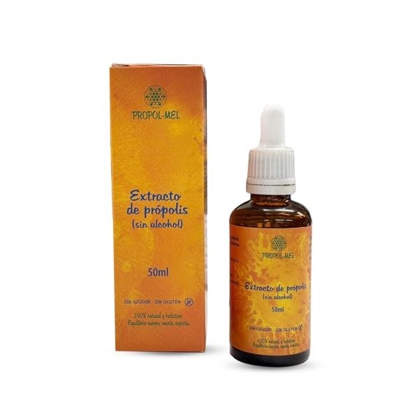 Propol-mel | Extrait de Propolis sans Alcool | 50 ml | 100% Naturel | Sans Gluten | Sans Sucre | Goût Doux | Pour la Gorge et