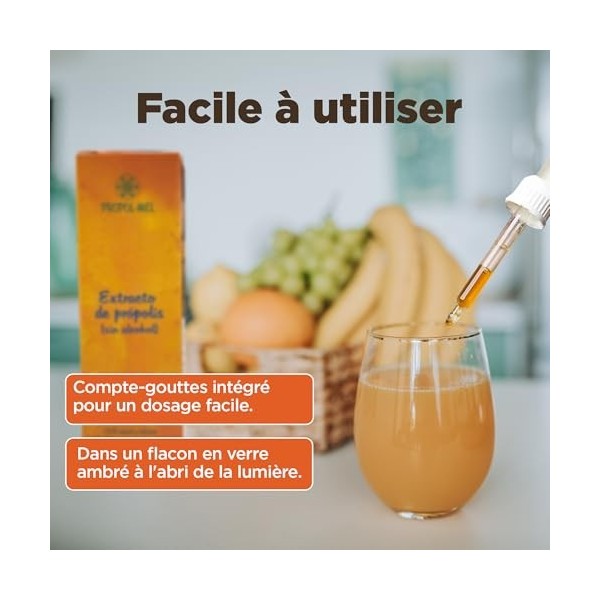 Propol-mel | Extrait de Propolis sans Alcool | 50 ml | 100% Naturel | Sans Gluten | Sans Sucre | Goût Doux | Pour la Gorge et