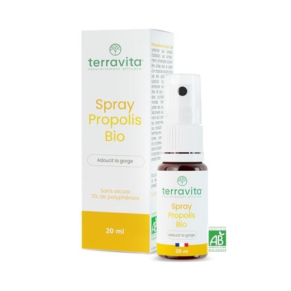 Spray Propolis Bio | 20 ml | Apaise la Gorge | Extrait de Propolis Large Spectre concentré en Polyphénols et Enrichi en Miel 