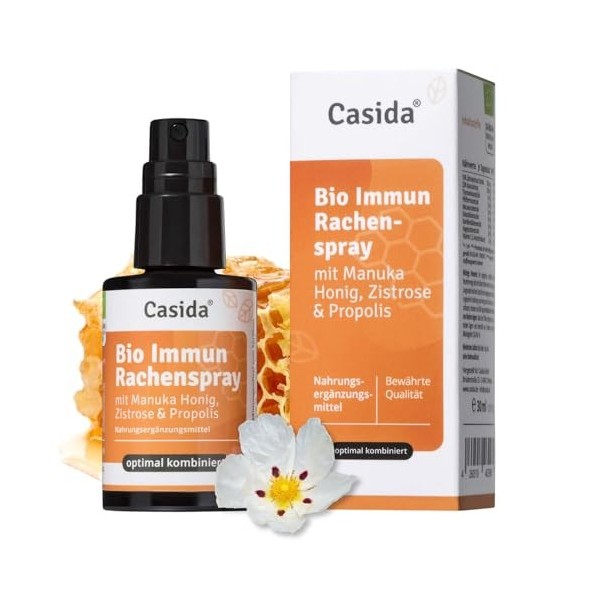 Casida Bio Immun Spray pour la gorge à la propolis avec miel de Manuka, ciste et vitamine C, spray avec véritable miel de man