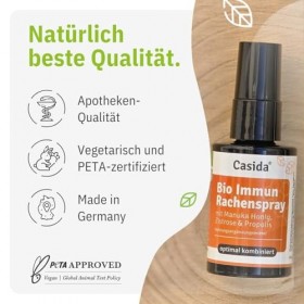 Casida Bio Immun Spray pour la gorge à la propolis avec miel de Manuka, ciste et vitamine C, spray avec véritable miel de man