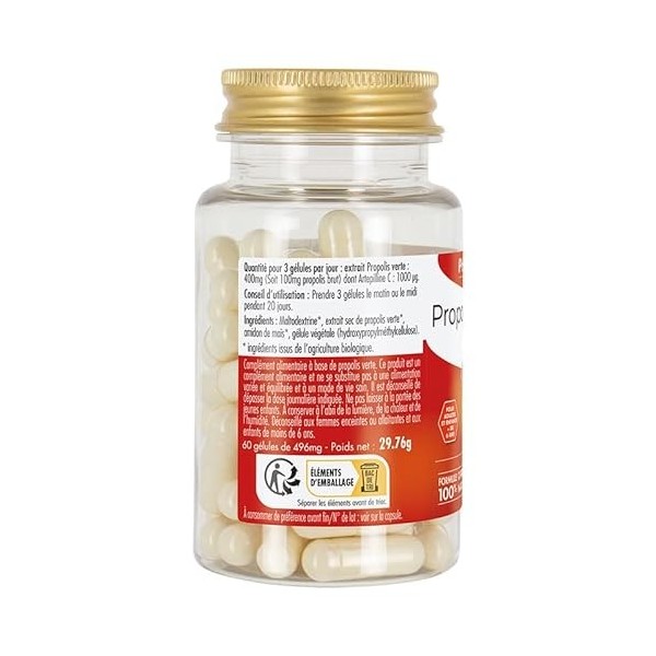 Phyto-Actif | Gélules Propolis Verte Bio 400 mg | Boost lImmunité | Riche en Arteîline C | Bio & Vegan | 100% d’Origine Natu