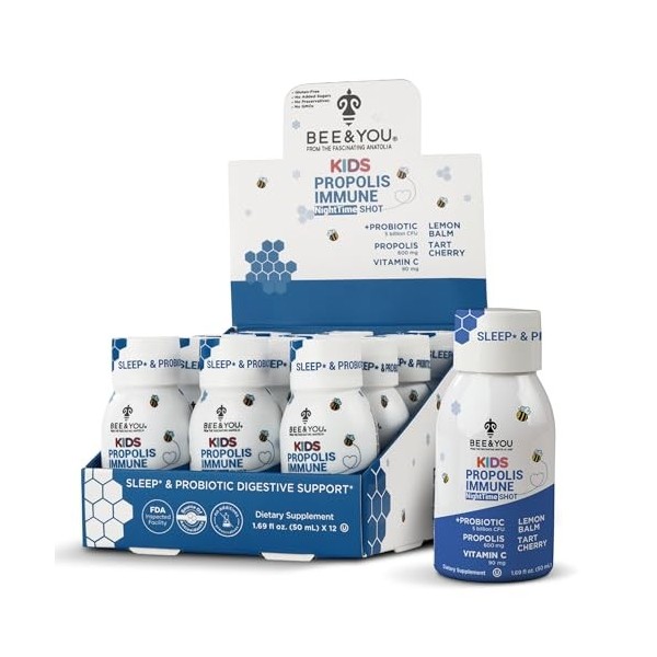 BEE and You Kids Propolis Immunitaire Night Time Shot – Probiotique, mélisse, cerise acidulée, soutien du sommeil, soutien im