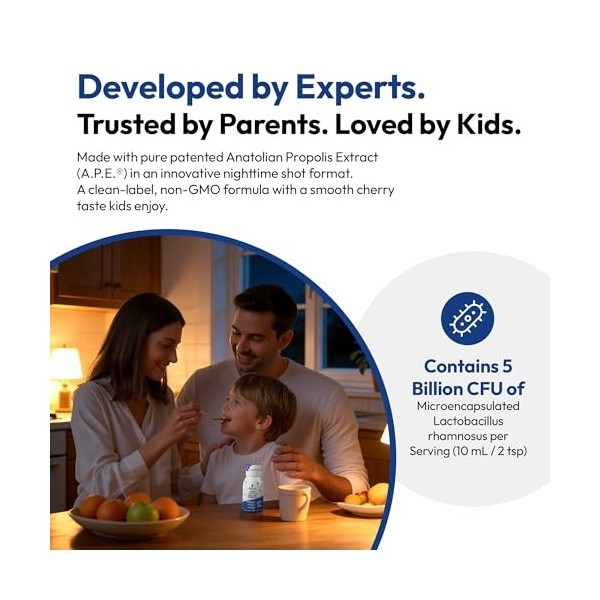 BEE and You Kids Propolis Immunitaire Night Time Shot – Probiotique, mélisse, cerise acidulée, soutien du sommeil, soutien im