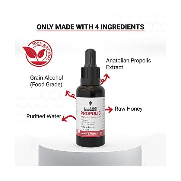 Bee and You propolis 50% Extrait de liquide pur - Ultra plus puissance - soutient le système immunitaire sain - les antioxyda
