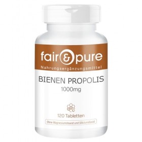 Comprimés de propolis dabeille Fair & Pure 1000 mg, 120 comprimés, complément alimentaire végétalien sans additifs, fabriqué