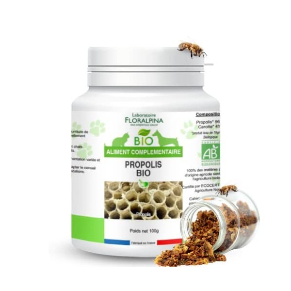 Floralpina - Propolis Bio 100g pour Chien et Chat - Hygiène buccale, Stimulation des défenses immunitaires, cicatrisation des