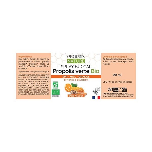 Un Spray Buccal Propolis Verte & Echinacée - Maux de gorge - Défense immunitaires - 100% naturel - Certifié Biologique - 15 m...