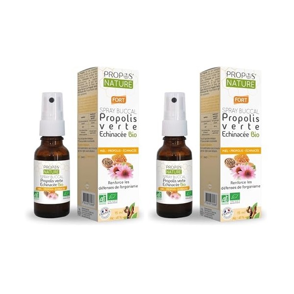 Un Spray Buccal Propolis Verte & Echinacée - Maux de gorge - Défense immunitaires - 100% naturel - Certifié Biologique - 15 m...
