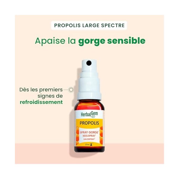 HerbalGem - Propolis Large Spectre Spray Bio - Dès sensation d’un refroidissement – 15 ML Lot de 2 Propolis