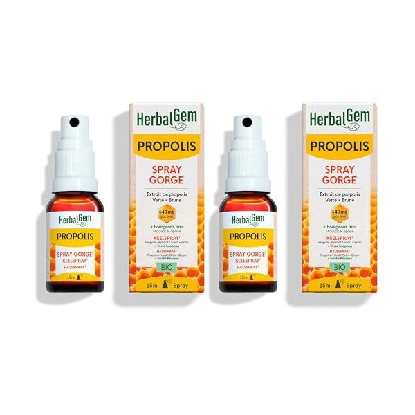 HerbalGem - Propolis Large Spectre Spray Bio - Dès sensation d’un refroidissement – 15 ML Lot de 2 Propolis